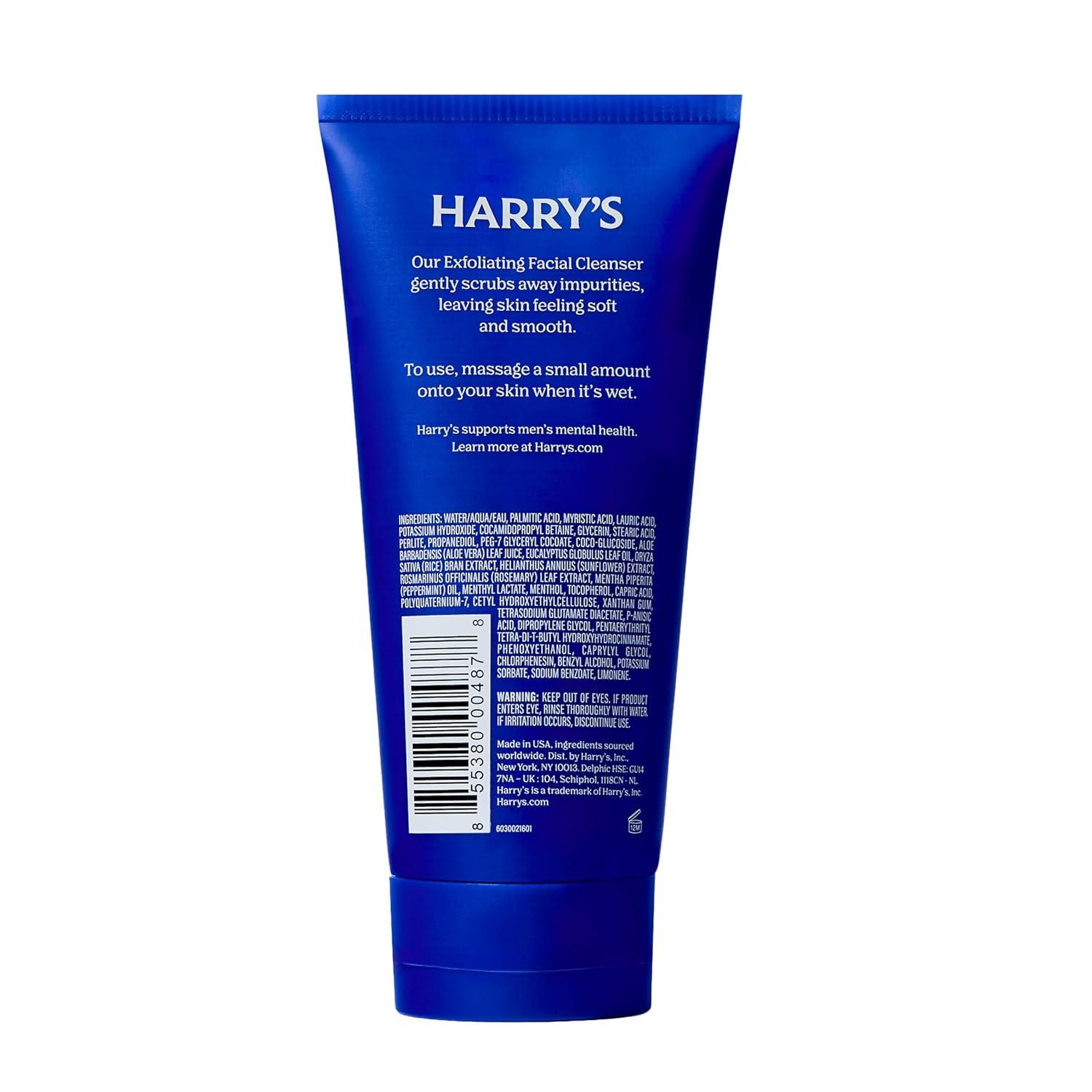imageHarrys Exfoliating Face Wash for Men Gentle Facial Skin Care Products with Volcanic Rock Exfoliant 71 Fl Oz Home and Trial and Travel Bundle