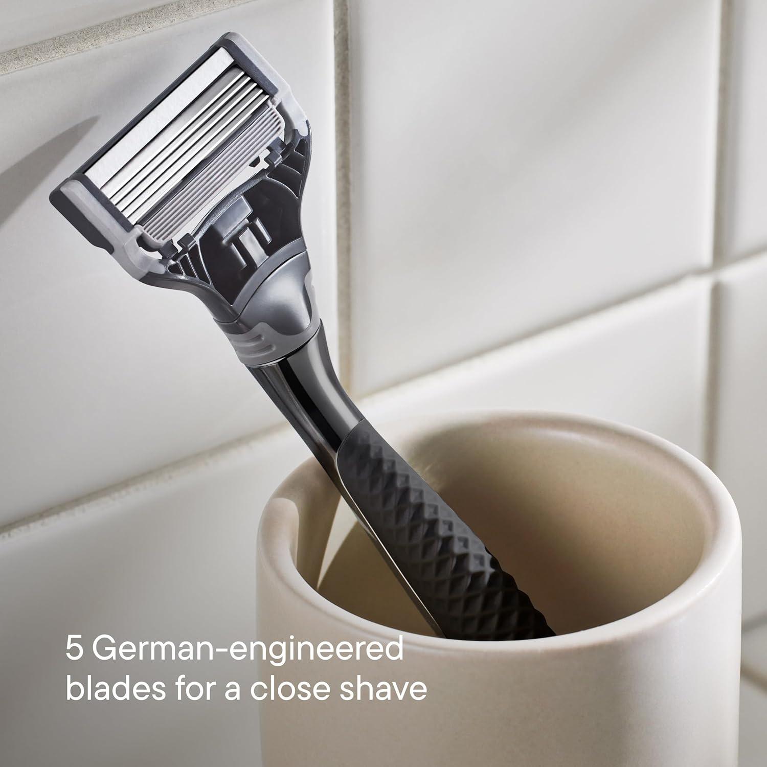 imageHarrys Original Shaving Kit for Men Razor Handle 3 Razor Blade Refills Foaming Shave Gel and Travel Blade Cover German Engineered Ocean BlueCharcoal