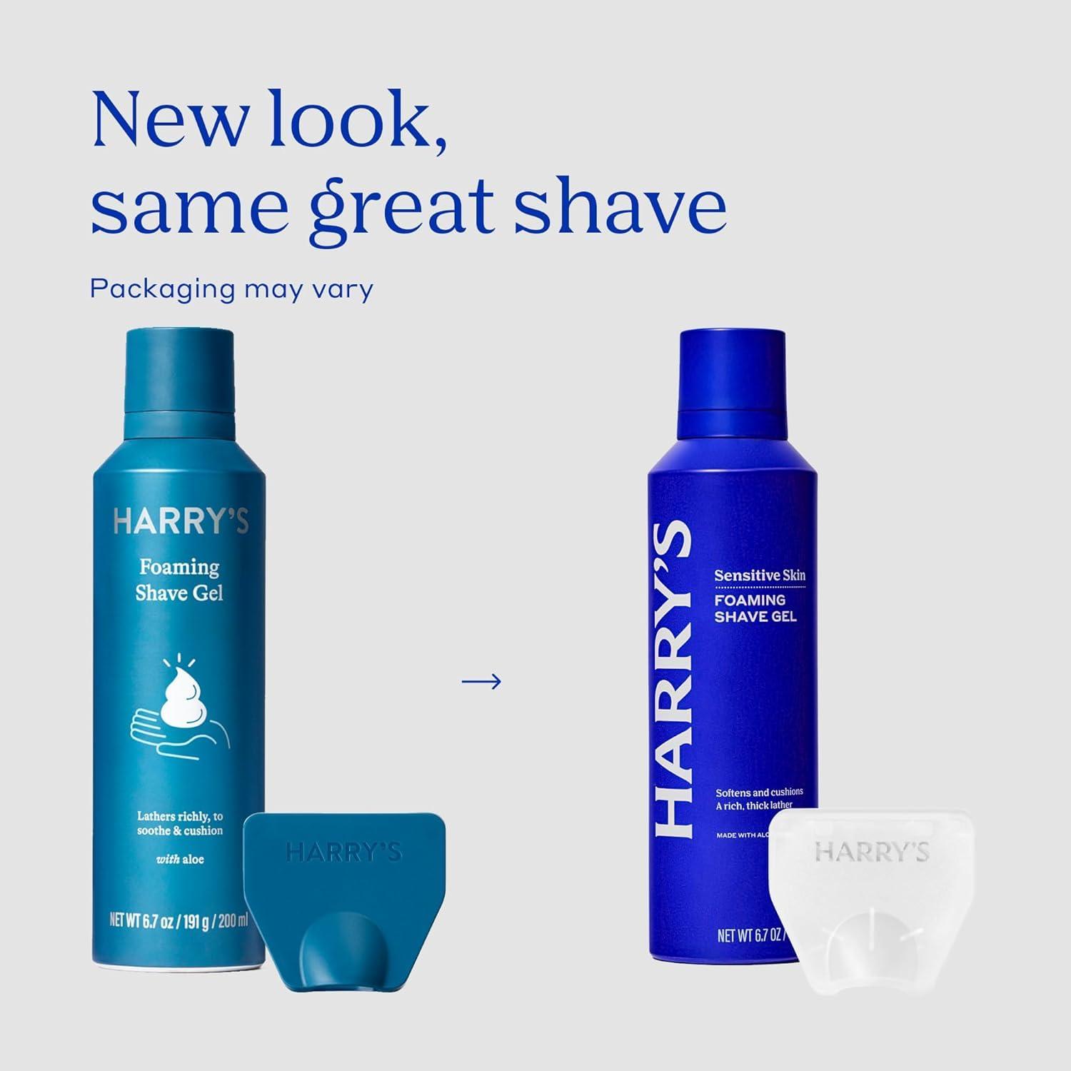 imageHarrys Original Shaving Kit for Men Razor Handle 5 Razor Blade Refills Foaming Shave Gel Travel Blade Cover German Engineered Chrome EditionSage