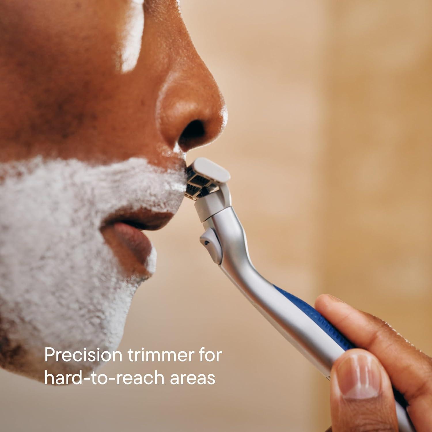 imageHarrys Plus Shaving Kit for Men Premium Handle Razor Blade Cartridge Foaming Shave Gel and Travel Blade Cover Advanced Pivoting System OnyxMoss