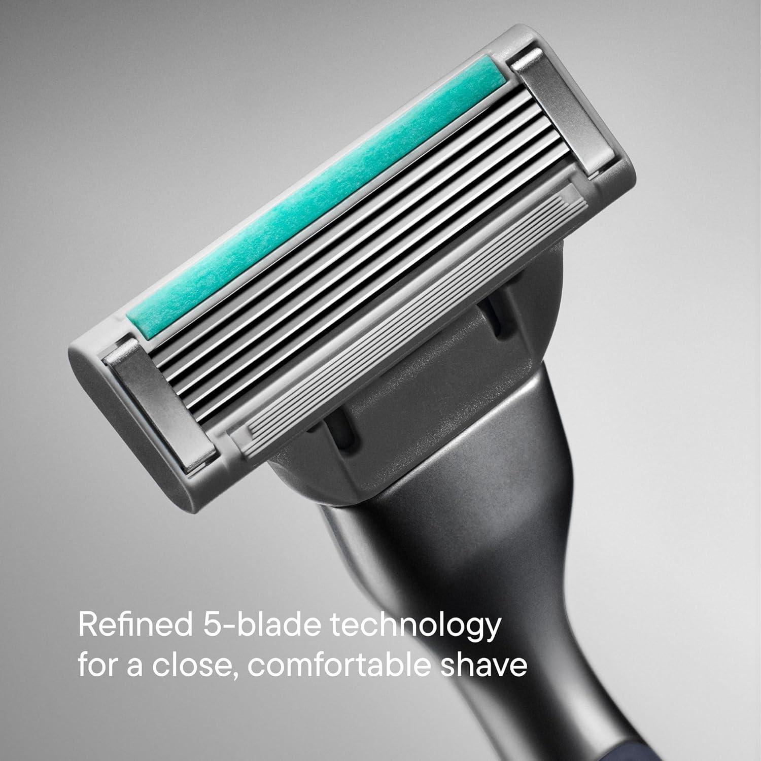 imageHarrys Plus Shaving Kit for Men Premium Handle Razor Blade Cartridge Foaming Shave Gel and Travel Blade Cover Advanced Pivoting System OnyxMoss