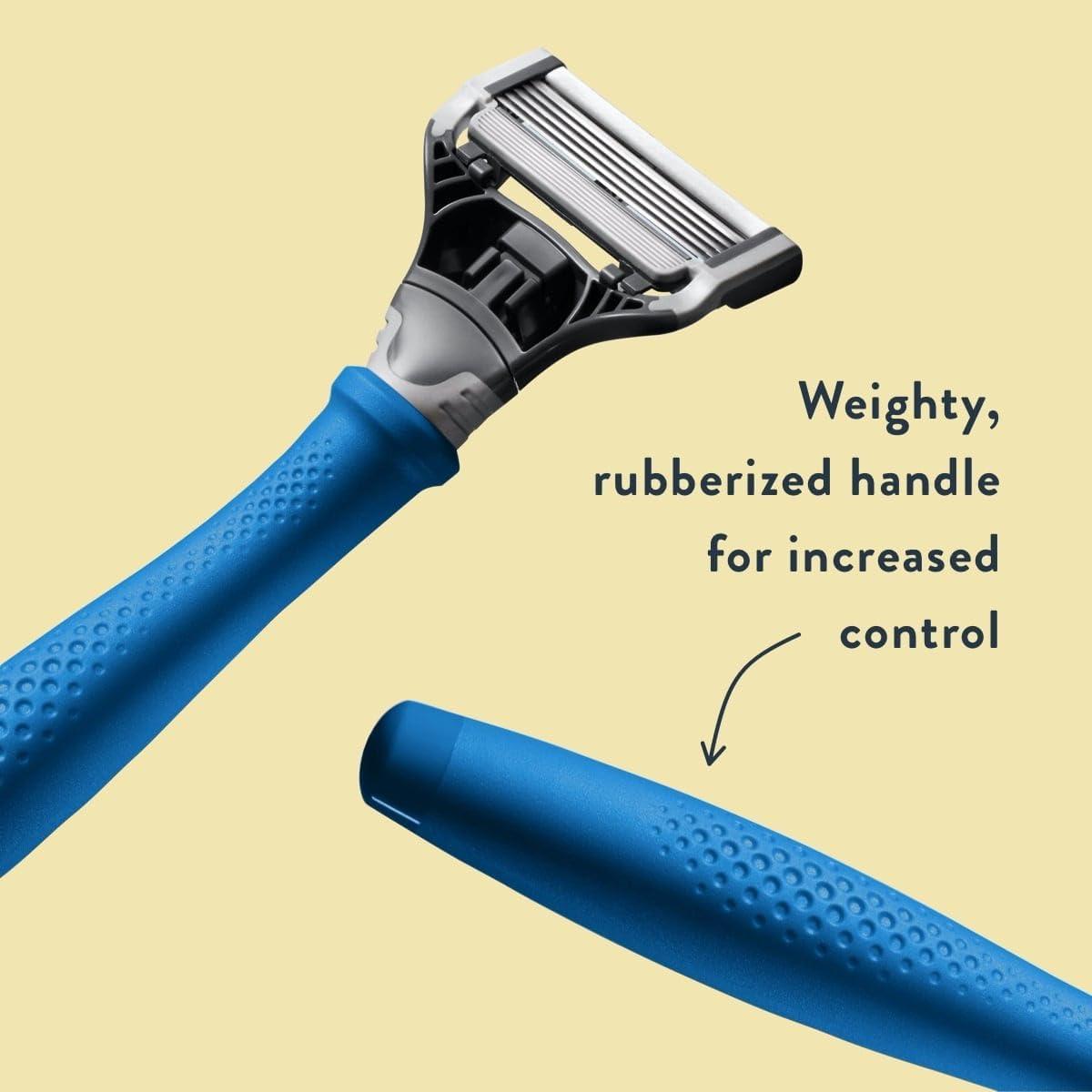 imageHarrys Razors for Men Winston Chrome Razor Handle 1 Handle and 1 Razor Blade Refill GermanEngineered Blades with Lubricating Strip and Precision TrimmerIndigo Blue Handle