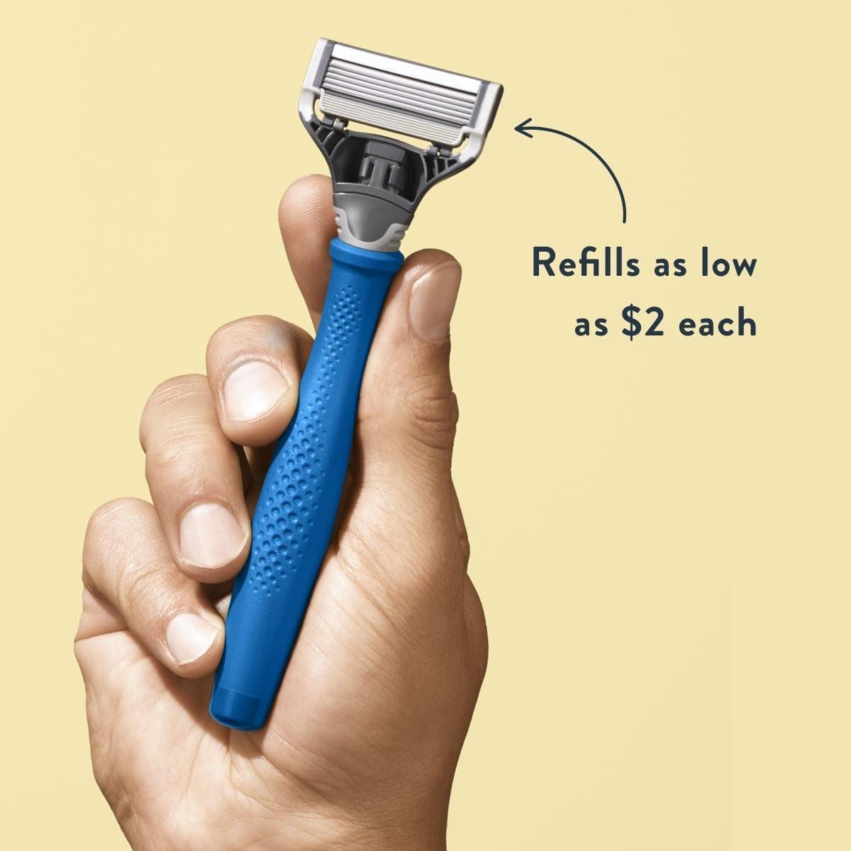 imageHarrys Razors for Men Winston Chrome Razor Handle 1 Handle and 1 Razor Blade Refill GermanEngineered Blades with Lubricating Strip and Precision TrimmerIndigo Blue Handle