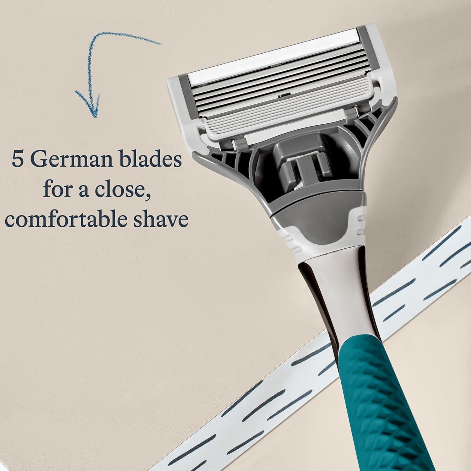 imageHarrys Razors for Men Winston Chrome Razor Handle 1 Handle and 1 Razor Blade Refill GermanEngineered Blades with Lubricating Strip and Precision TrimmerGreen Chrome Handle