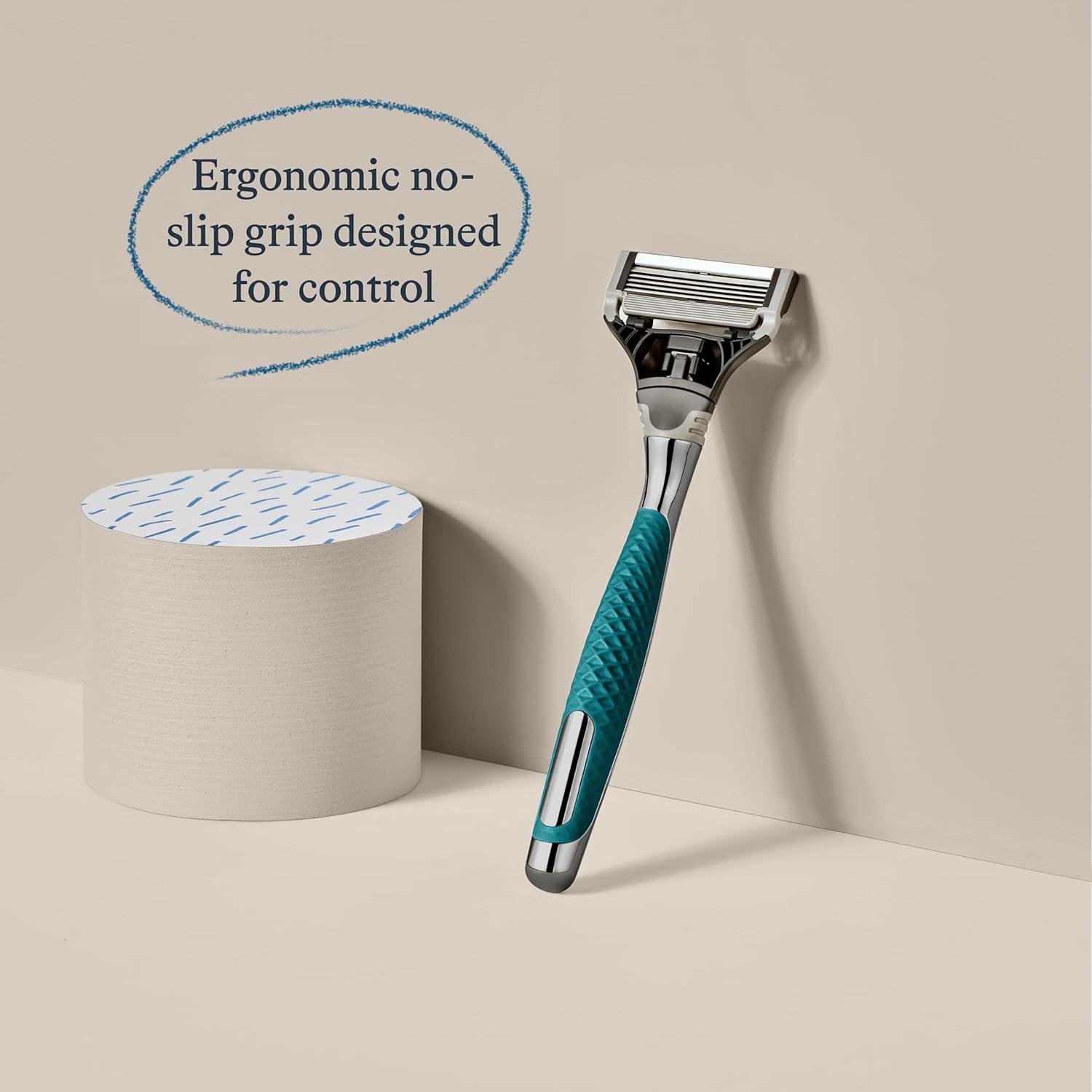 imageHarrys Razors for Men Winston Chrome Razor Handle 1 Handle and 1 Razor Blade Refill GermanEngineered Blades with Lubricating Strip and Precision TrimmerGreen Chrome Handle