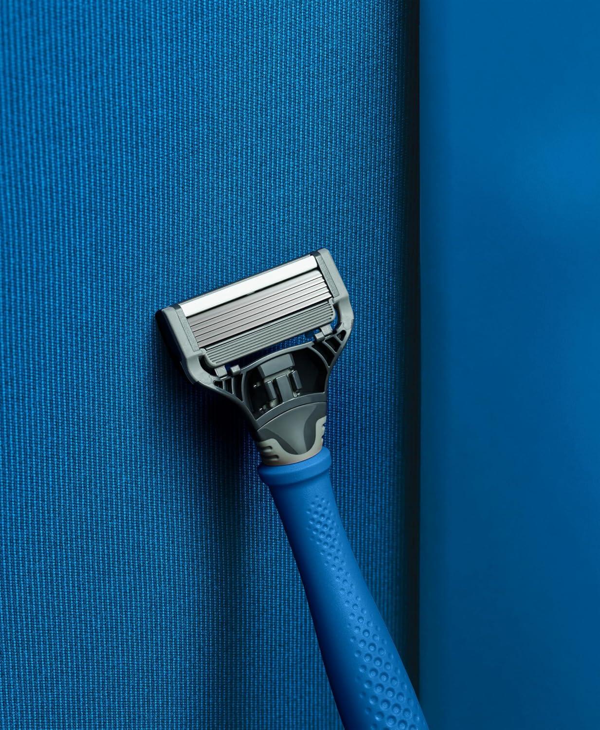 imageHarrys Razors for Men Winston Chrome Razor Handle 1 Handle and 1 Razor Blade Refill GermanEngineered Blades with Lubricating Strip and Precision TrimmerIndigo Blue Handle