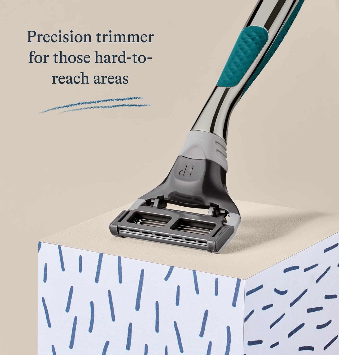 imageHarrys Razors for Men Winston Chrome Razor Handle 1 Handle and 1 Razor Blade Refill GermanEngineered Blades with Lubricating Strip and Precision TrimmerGreen Chrome Handle