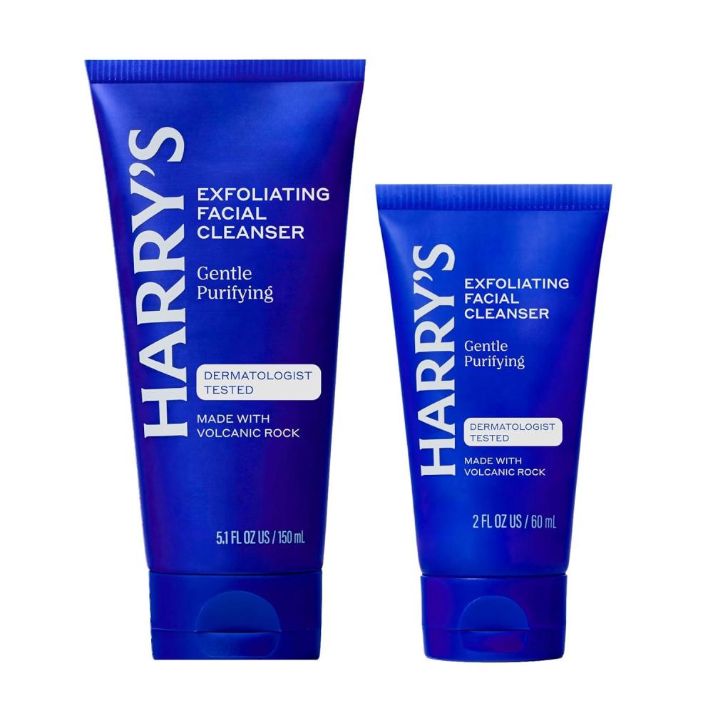 imageHarrys Exfoliating Face Wash for Men Gentle Facial Skin Care Products with Volcanic Rock Exfoliant 71 Fl Oz Home and Trial and Travel Bundle