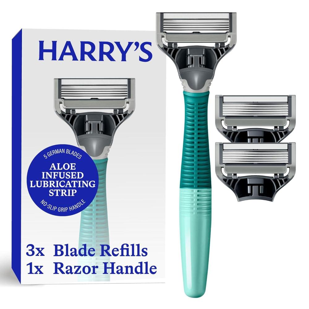 imageHarrys Original Shaving Kit for Men Razor Handle and 3 Razor Blade Refill Cartridges German Engineered Chrome EditionSage