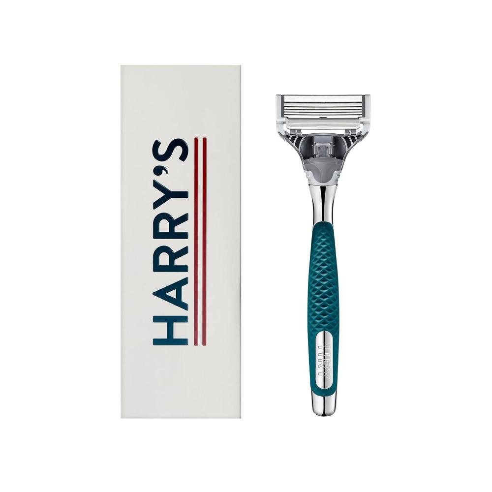 imageHarrys Razors for Men  Winston Chrome Razor Handle 1 Handle and 1 Razor Blade Refill GermanEngineered Blades with Lubricating Strip and Precision TrimmerGreen Chrome Handle