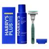 imageHarrys Plus Shaving Kit for Men  Premium Handle Razor Blade Cartridge Foaming Shave Gel and Travel Blade Cover  Advanced Pivoting System  OnyxMoss