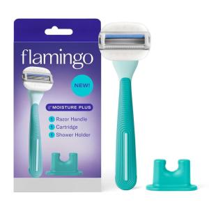 Flamingo Moisture Plus Women’s Razor Set – No Shave Gel Needed – Razor Handle, 4 Blade Refills, Shower Holder – Seafoam(Seafoam)
