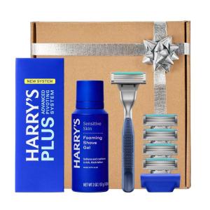 HARRY’S PLUS: Shaving Kit for Men – Gift Box with Premium Handle, 5 Razor Blade Cartridges, 2 oz Foaming Shave Gel & Travel Cover, Advanced Pivoting System – Tide(Tide)