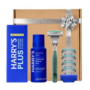 HARRY’S PLUS: Shaving Kit for Men – Gift Box with Premium Handle, 5 Razor Blade Cartridges, 2 oz Foaming Shave Gel & Travel Cover, Advanced Pivoting System – Tide(Moss)