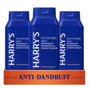 Harry’s Extra-Strength Anti-Dandruff Men’s 2 in 1 Shampoo and Conditioner – (3 Pack) 14 fl oz – Made with 2% Pyrithione Zinc(New Bottle)
