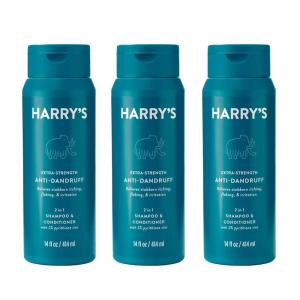 Harry’s Extra-Strength Anti-Dandruff Men’s 2 in 1 Shampoo and Conditioner – (3 Pack) 14 fl oz – Made with 2% Pyrithione Zinc(Old Bottle)