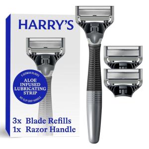Harry’s Original Shaving Kit for Men – Razor Handle and 3 Razor Blade Refill Cartridges – German Engineered – Chrome Edition(Charcoal)