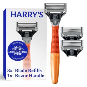 Harry’s Original Shaving Kit for Men – Razor Handle and 3 Razor Blade Refill Cartridges – German Engineered – Chrome Edition(Ember)