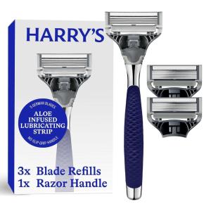 Harry’s Original Shaving Kit for Men – Razor Handle and 3 Razor Blade Refill Cartridges – German Engineered – Chrome Edition(Navy)