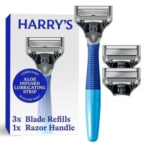 Harry’s Original Shaving Kit for Men – Razor Handle and 3 Razor Blade Refill Cartridges – German Engineered – Chrome Edition(Ocean Blue)