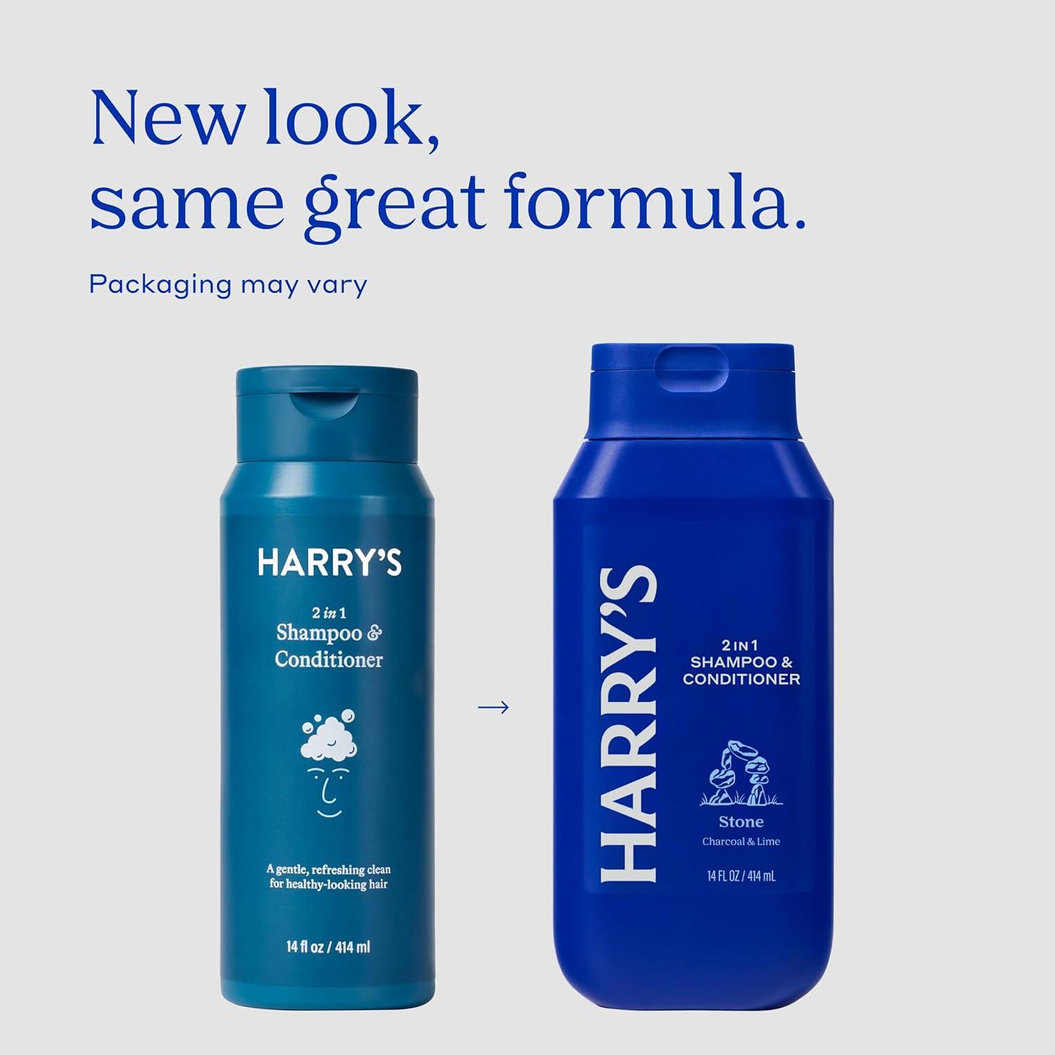 imageHarrys Mens 2 in 1 Shampoo and Conditioner for All Hair Types New Stone Scent 3 Pack 14 fl oz No Parabens or SulfatesStone