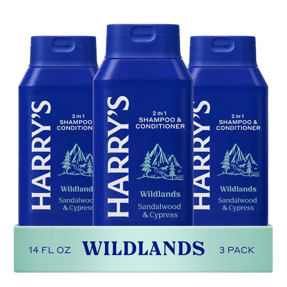 imageHarrys Mens 2 in 1 Shampoo and Conditioner for All Hair Types  New Stone Scent  3 Pack 14 fl oz  No Parabens or SulfatesWildlands