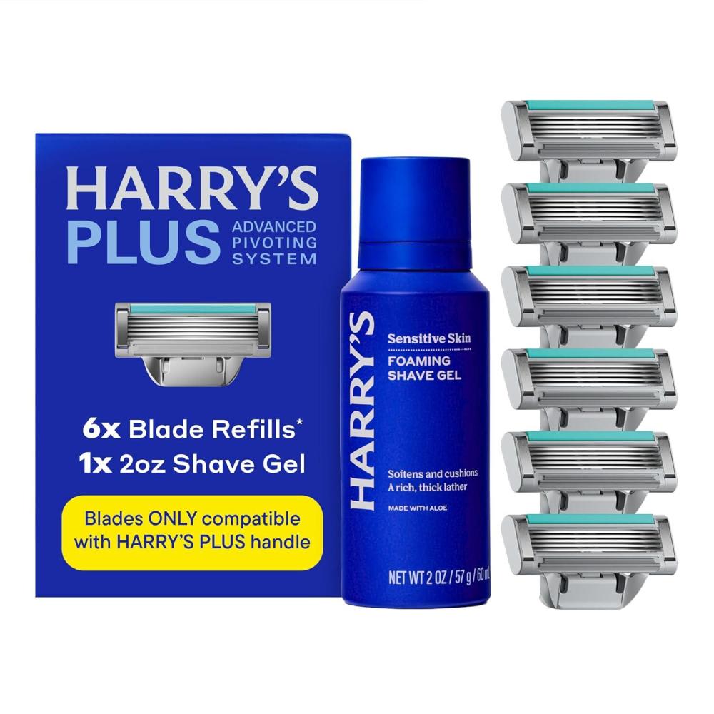 imageHarrys Plus Razor Refills  6 Razor Blade Cartridges and Foaming Shave Gel  Compact Cartridge Design for Precise Control  Shaving Kit for Men6 Count  1 Shave Gel