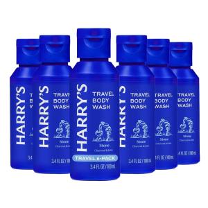 Harry’s Travel Size Men’s Body Wash – Stone – (6 Pack) 3.4 fl oz – TSA Approved for Travel – Shower Gel for Men – No Parabens, Sulfates, or Dyes