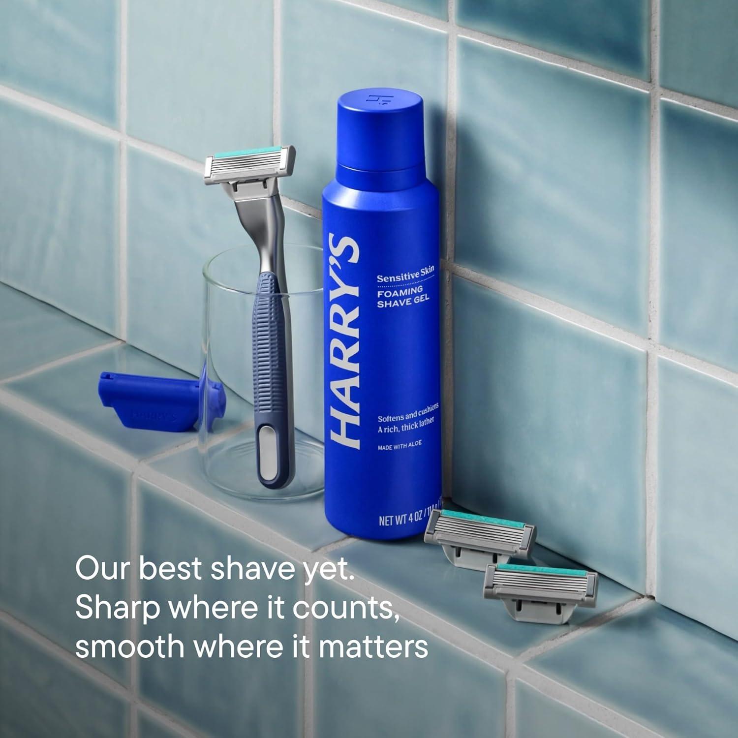 imageHarrys Plus Razor Shaving Kit for Men Premium Handle and 3 Razor Blade Cartridges Advanced Pivoting System ClayClay
