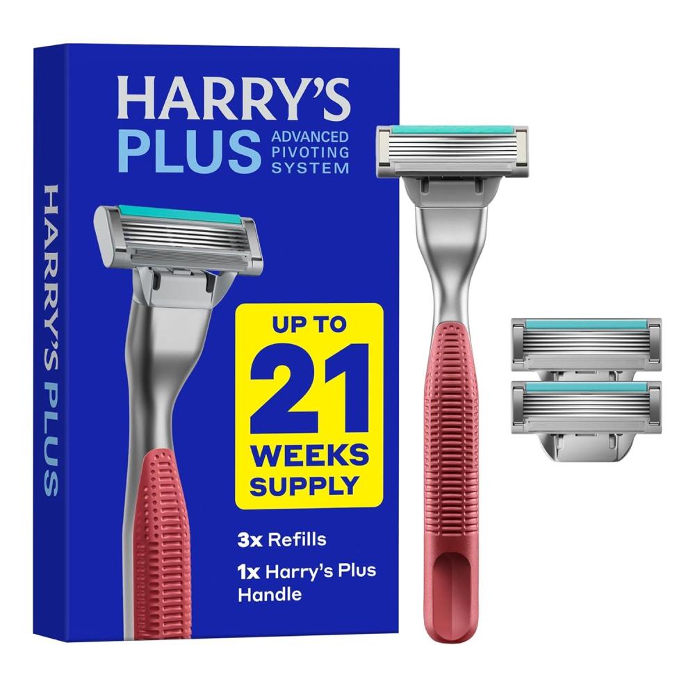 imageHarrys Plus Razor Shaving Kit for Men Premium Handle and 3 Razor Blade Cartridges Advanced Pivoting System ClayClay
