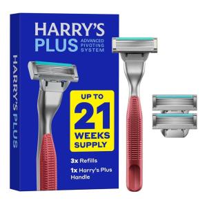 Harry’s Plus Razor Shaving Kit for Men – Premium Handle and 3 Razor Blade Cartridges – Advanced Pivoting System – Clay(Clay)