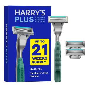 Harry’s Plus Razor Shaving Kit for Men – Premium Handle and 3 Razor Blade Cartridges – Advanced Pivoting System – Clay(Moss)