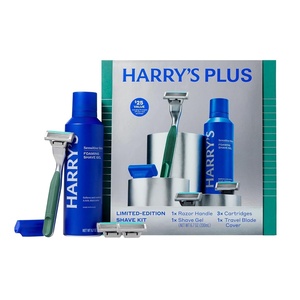 Harry’s Plus Shave Gift Set for Men, Limited Edition Shave Kit for Men, 1 Razor Handle, 3 Cartridges, 1 Travel Blade Cover, and 6.7 oz Foaming Shave Gel