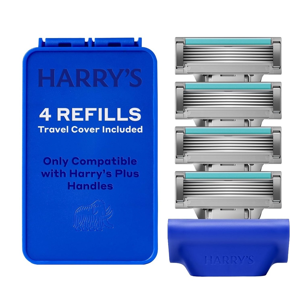 image:imageHarrys Plus Razor Refills  4 Cartridges with Travel Blade Cover  Compact Cartridge Design for Precise Control  Shaving Kit for Men  Only Compatible with Harrys Plus Handles4 Count